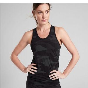 Athleta Speedlight Camo Tank Small S Black Racerback Cinch Ruched Top Shirt